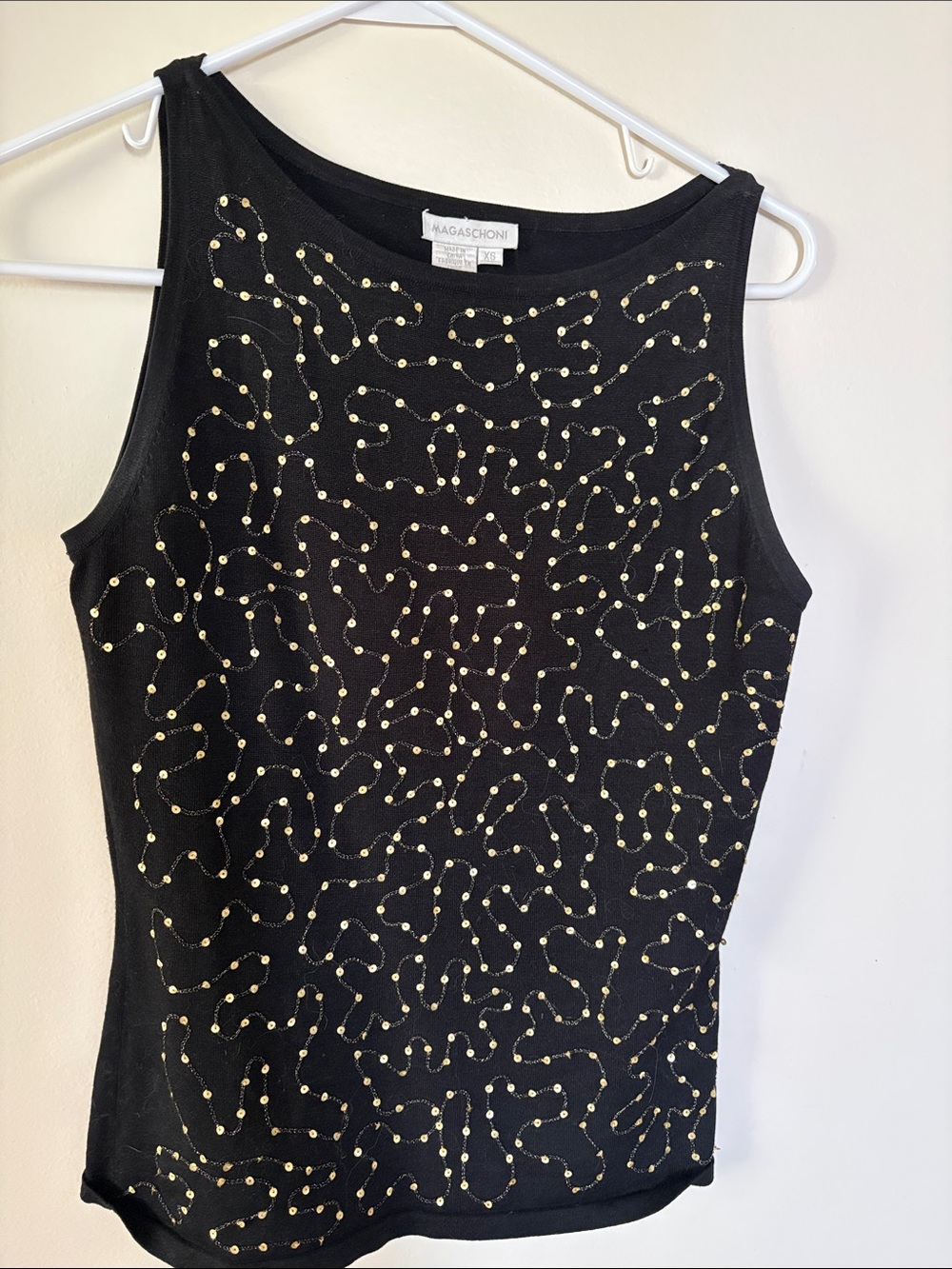 Magaschoni Black Tank Top with Gold Stud Pattern